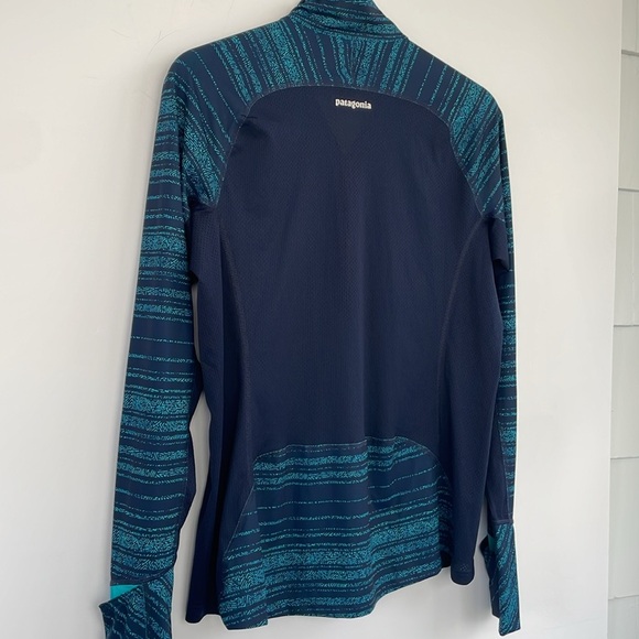 Patagonia Women’s All Weather Zip-Neck Teal Navy Hiking Running Top UPF 15 Large - Picture 16 of 17